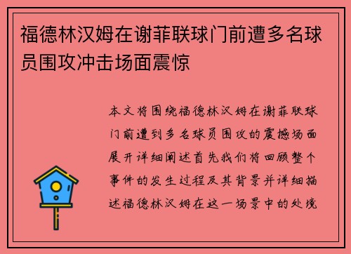 福德林汉姆在谢菲联球门前遭多名球员围攻冲击场面震惊